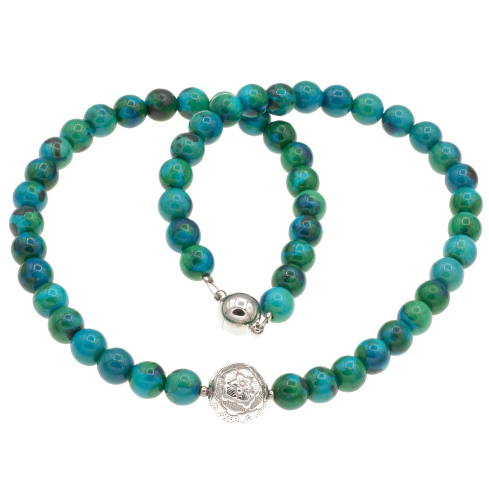 Chrysokoll Edelstein Kette 8 mm  Perlen 925  Perlen Magnetverschluss - Bild 1 von 1