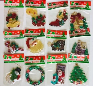 Vintage 6 Stück Christbaumschmuck Weihnachtsdekoration Kunststoff glänzend hell/zufällig - Bild 1 von 12