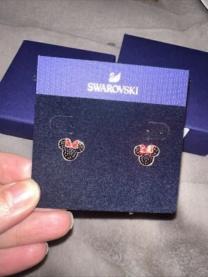 SWAROVSKI MINNIE MOUSE DISNEY STUD EARRINGS CRYSTAL BLACK RED BOW BNWT Sold Out - Image 1 of 4