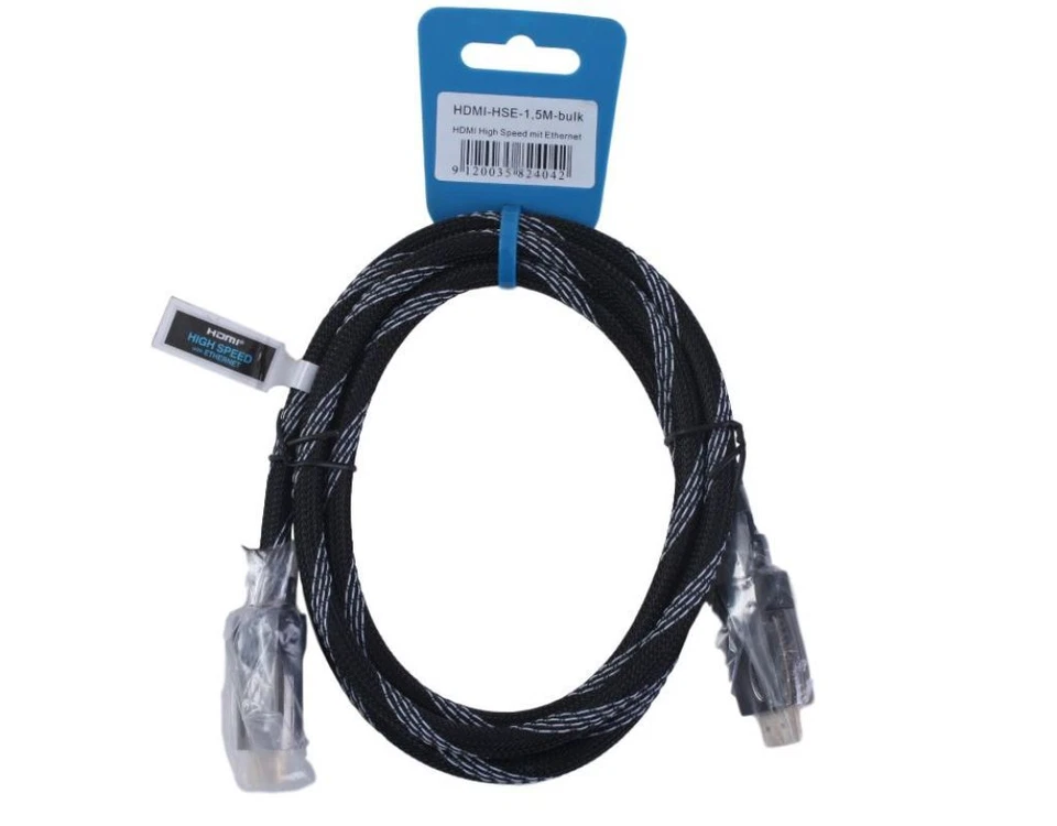 High Speed HDMI-Kabel 1,5m mit Ethernet Metall-Stecker vergoldet Gewebe-Mantel - Bild 1 von 1