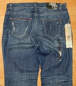 MEK DENIM MEN'S OMSK STRAIGHT BLUE DENIM STUDS JEANS sz 40/34 $135 AUTHENTIC NEW - Picture 1 of 4