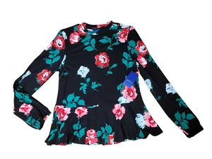 Apt 9 Floral Top Sz S Long Slv Peplum Stretch Knit Flowy Rayon Spandex Blouse - Picture 1 of 8