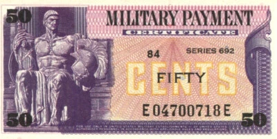 US MPC 50 Cents 1969 Series of 692 Plate # 84, Vietnam War, Man w/ Roman helmet - Image 1 of 2