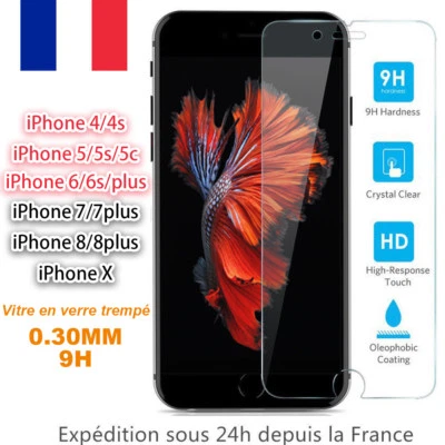 Vitre protection Verre trempé protege écran pour iPhone 7/8/X/11/12/13/14/15/16