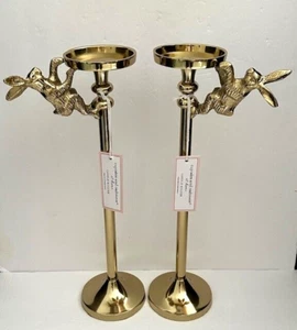 Cupcakes and Cashmere Gold Rabbit Candle Holder SET OF 2 Spring Easter Decor 15” - Picture 1 of 18