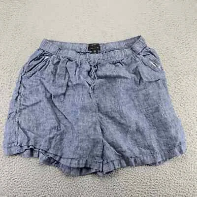 Pantalones Cortos Tahari Para Mujer 1X Azul Lino Elastizados Tiro Alto Cordón Foto 1 de 4