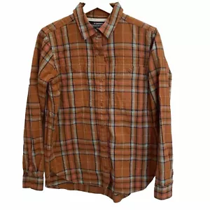 REI Cooperative Plaid Flannel Button Up Shirt Womens Medium Orange Coop - Picture 1 of 8