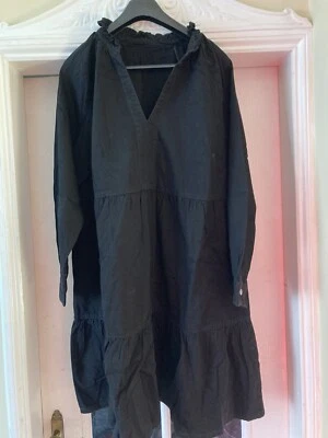 *New* Size 18 New Look Black Denim Ruffle Smock Short Dress / Long Top - Image 1 of 4