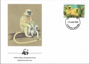 Golden Lemur Monkey Gee's Golden Langur With Baby Bhutan FDC Cover 1984 - Bild 1 von 1