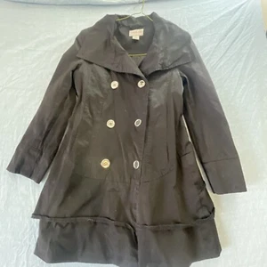 Charles Klein Womens Black Long Sleeve Button Front Trench Coat Medium - Picture 1 of 7