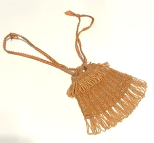 Antique Seed Bead Flapper Clutch Purse with Cloth Drawstring Closure - Picture 1 of 9