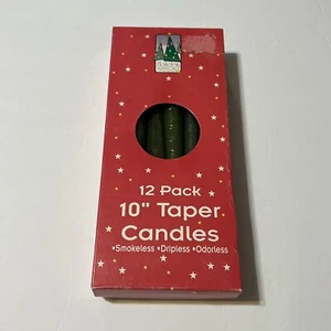 Holiday Traditions Taper 10 Inch Green Taper Candles 12 Pack Odorless Smokeless - Picture 1 of 12