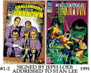 CHALLENGERS OF THE UNKNOWN #1+2 (1991)-SIGNED JEPH LOEB ADDRESSED TO STAN LEE-VF - Picture 1 of 5