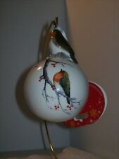 LOVELY CERAMIC ORB WITH SPARROW DESIGN AND ATTACHED FIGURINE SITTING ON TOP