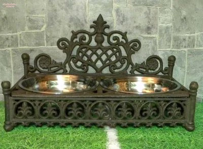 Futternapf Doppelfutternapf Antik Jugendstil Landhausstil Hund Katze Gusseisen  - Bild 1 von 4