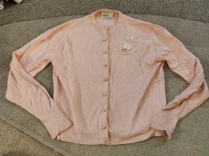 Vintage Talbot Taralan Pink Embroidered Pearl Button Cardigan Small - Picture 1 of 3