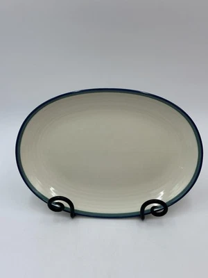 Pfaltzgraff Northwinds Oval Serving Platter Blue Rim Cream Dinnerware USA - Image 1 of 4