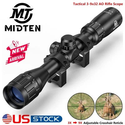 3-9x32 AO Crosshair Reticle Rifle Scope + 20mm Rings Mount For Hunting Shooting - Image 1 of 4