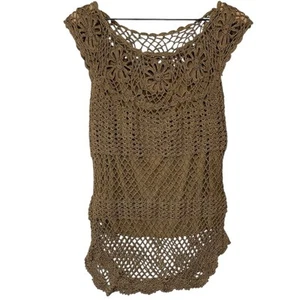Crochet Sleeveless Top Size S Mocha Brown Cottagecore Y2K Boho Festival - Bild 1 von 7