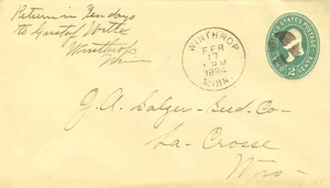 Minnesota Winthrop 1894 segmentierter Kork Ganzsache Umschlag. - Bild 1 von 1