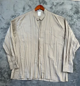 Issey Miyake Men Poly Wrinkle Pleated Band Collar Shirt Mens Small Tan - Picture 1 of 11