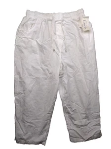 NWT BASIC EDITIONS WHITE PANTS WOMENS LG SHEER  LIGHTWEIGHT 100% COTTON PULL ON - Picture 1 of 13