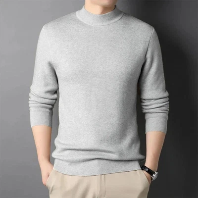 Otoño Cuello Simulado Suéter Abrigos Hombres Color Sólido Jerseys Invierno Hombre Medio Foto 1 de 4