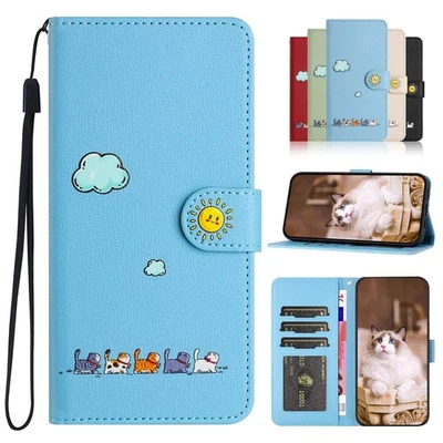 CASE FOR IPHONE 15 14 13 12 11 Pro Max WALLET FLIP PHONE COVER BLACK CUTE KITTY. - Image 1 of 4