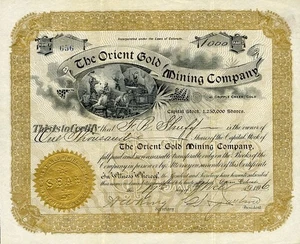 1896 Orient Gold Mining Stock Certificate - Cripple Creek - Picture 1 of 1