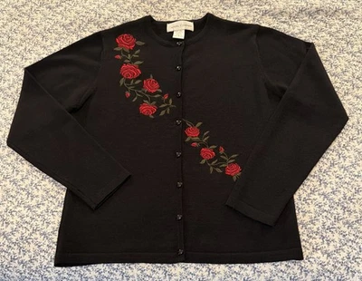 Vintage Casual Corner Cardigan Sweater Small  Floral Embroidered Cottagecore - Image 1 of 4