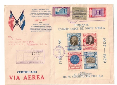 Guatemala Scott C92 1938 registrado FDC a Denver Colorado Foto 1 de 2