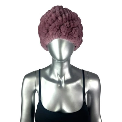 Sombrero de punto rosa REX RABBIT, 21”-24” con elástico, piel vintage certificada Foto 1 de 4