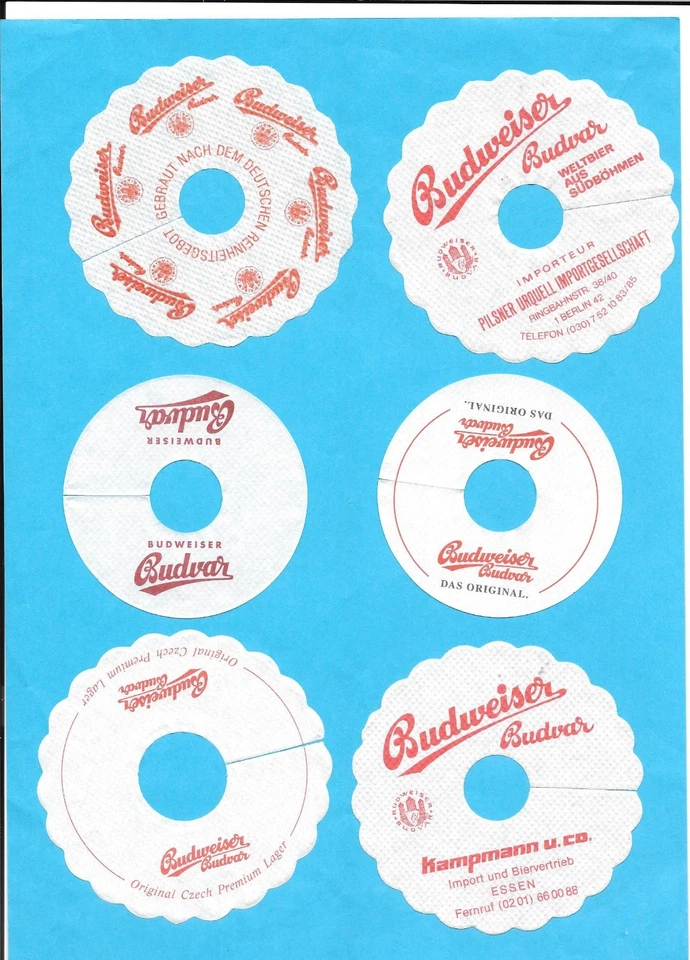 6 Pilsdeckchen, Tropfdeckchen von der Brauerei Budweis aus der Czech.-Rep. - Bild 1 von 1