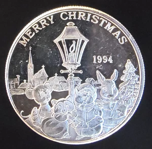 1994 Merry Christmas Peace On Earth Carolers  -0.999 Silver 1 Oz Art Coin Round - Picture 1 of 2