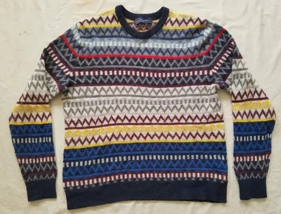 Lambs Wool Black Yellow Geometric Striped Crew Pullover Sweater - XL Mens Gap - Image 1 of 4