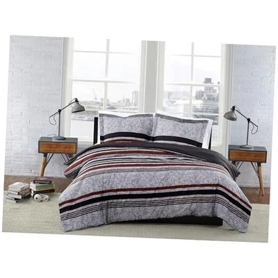  Juego de edredón Warren Stripe 2 Twin XL gris y negro Foto 1 de 4