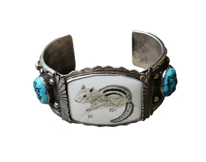 UNIQUE BIG Men's NAVAJO Cuff by Foster Yazzie Art Cuff turquoise sterling coral - Picture 1 of 10