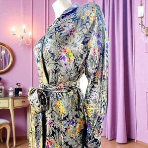 Maxi Vestido Vintage Años 70 Helga Dorado Lurex Floral con Cinturón y Forro - Glamuroso - Imagen 1 de 24
