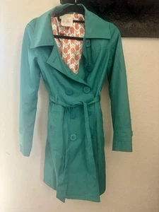 TULLE OF LOS ANGELES M TURQUOISE RAIN COAT TULIP LINING Peacoat  - Picture 1 of 4
