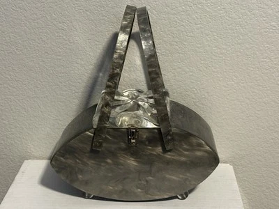 VTG 1950's Llewellyn Inc NYC Pearlized Gray Lucite Purse Handbag RARE MCM - Image 1 of 4