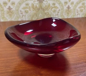 Vintage Whitefriars Ruby Red Tricorn Cased Art Glass Bowl - Picture 1 of 10