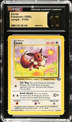 CGC 10 PRISTINE Eevee 51/64 Jungle Unlimited 1999 Vintage WOTC Pokemon Card - Image 1 of 2