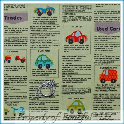 BonEful Fabric FQ Cotton Quilt Newspaper Antique Car Van Truck Antique Vehicle S - Image 1 of 4