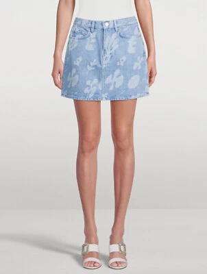 FRAME NWT $220 Le Mini Denim Skirt In Blue Tropical Abstract Print Sz 28 - Image 1 of 4