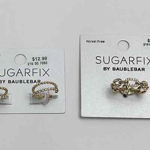Set Of SugarFix By BaubleBar Rhinestone Hoop Earrings & Chain Link Ring Size 8 - Picture 1 of 11