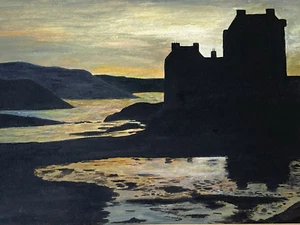 Original Gouache Painting Dusk Over Eilean Donan Castle, Scotland Framed OOAK - Picture 1 of 20