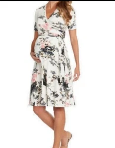 MATTY M WOMEN SOFT STRETCH MATERNITY FLORAL KNEE LENGTH DRESS(IVORY FLORAL S)NWT - Picture 1 of 4