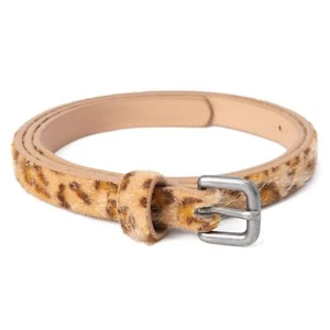 Girls Leopard Print Leather Belt- Natural Brown- Kid Size 4-7 YR - Picture 1 of 5