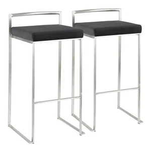 Fuji Stackable Barstool Stainless Steel + Black Velvet Cushion Set of 2 OPEN BOX - Picture 1 of 8