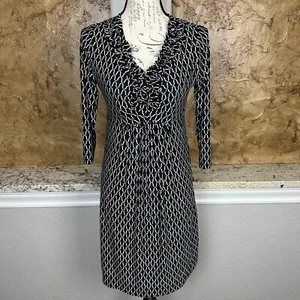 NWT Soma Ruffle Detail Dress Womens XS Black White Stretch Long Sleeve Festive - Picture 1 of 11